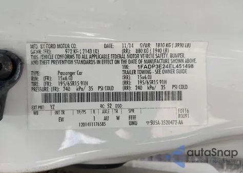 2014 Ford Focus S z USA, uszkodzony, nr VIN 1FADP3E24EL451498